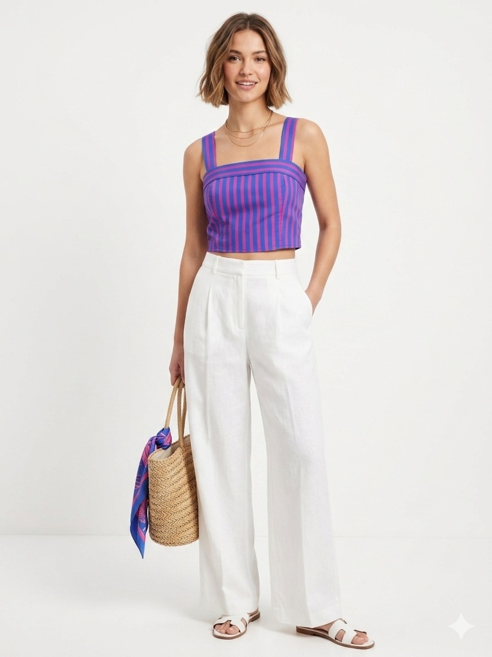 Banana Republic Blue Pink Striped Crop Top Small Cotton Sleeveless Top